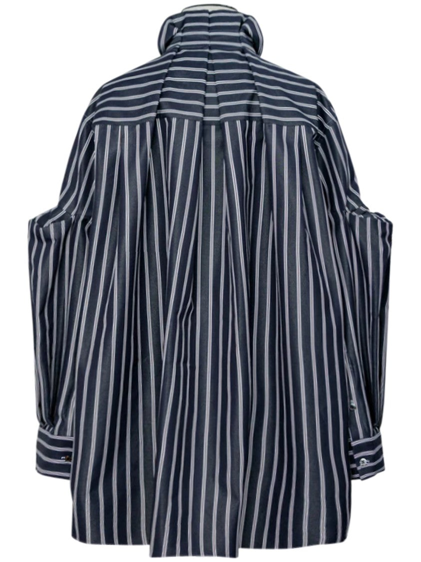 Sacai Oversized Navy Poplin Shirt With Unique Elbow Cut-Outs