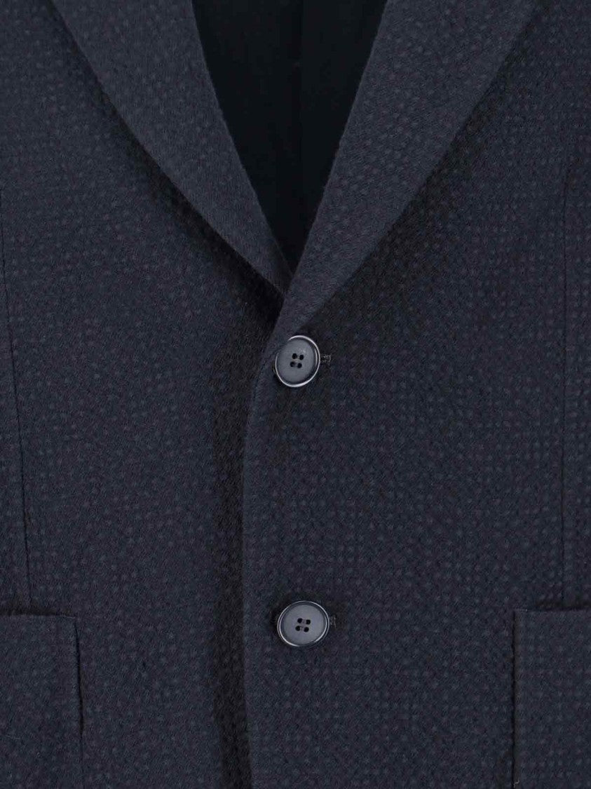 Giorgio Armani Textured Navy Blazer With Classic Lapel And Tailored Silhouette