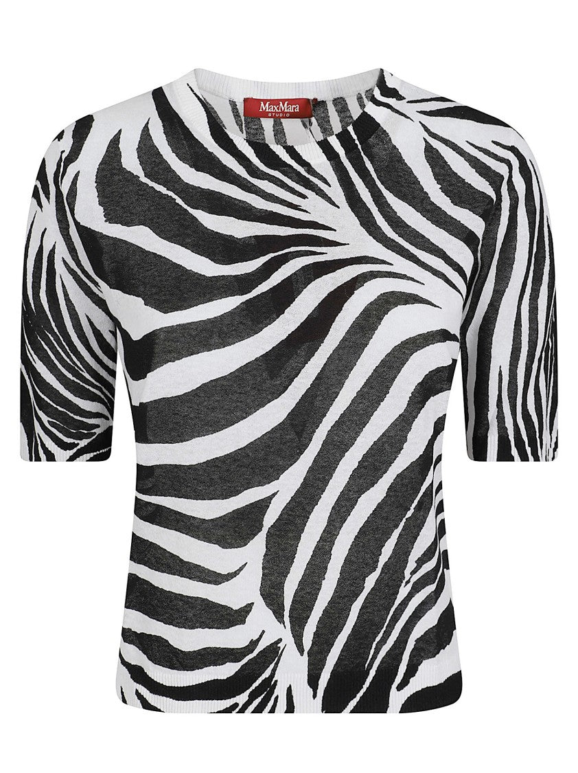 Max Mara Fitted Zebra Print Top With Short Sleeves
