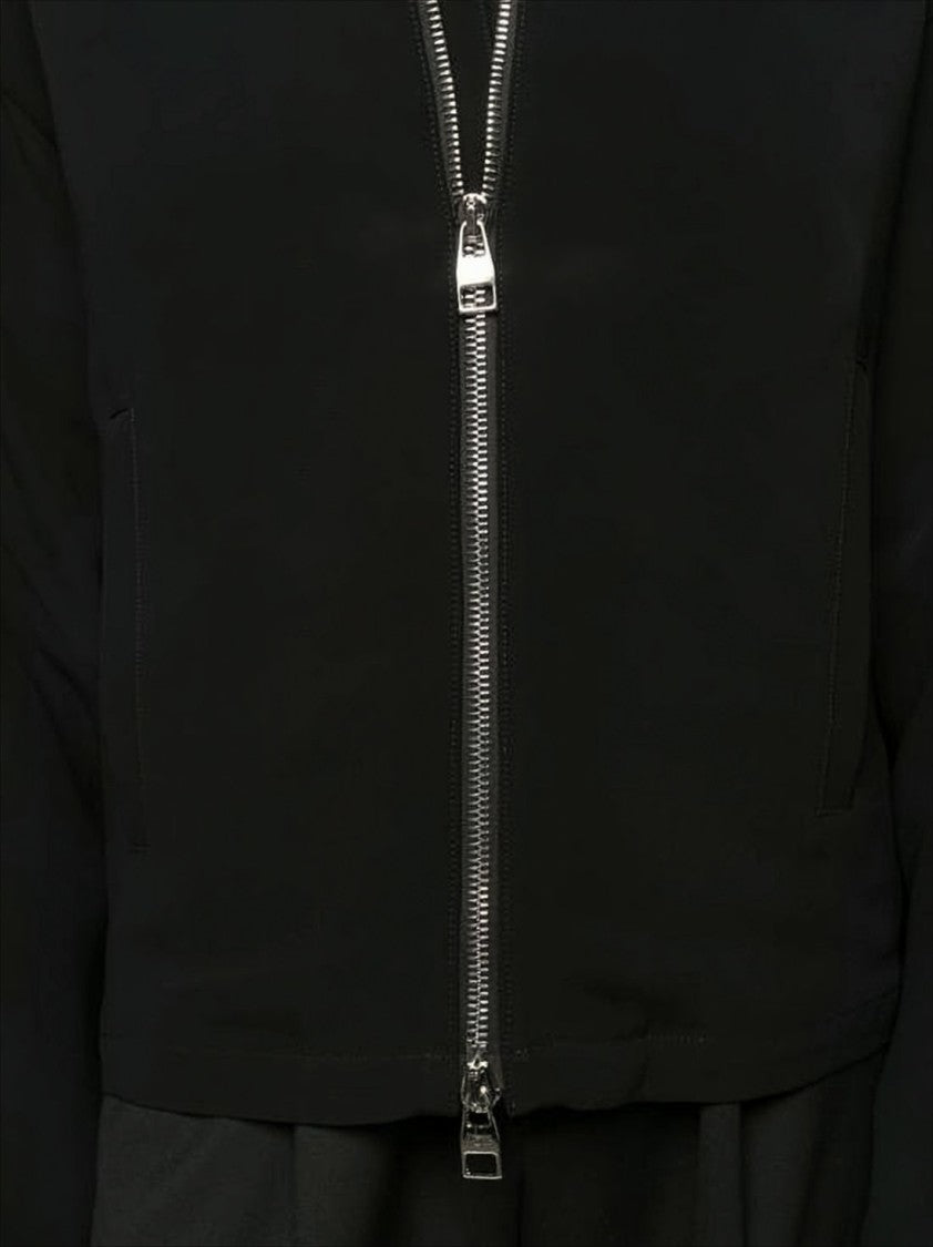 Alexander Mcqueen Sleek Black High Collar Jacket With Silver Zipper Closure