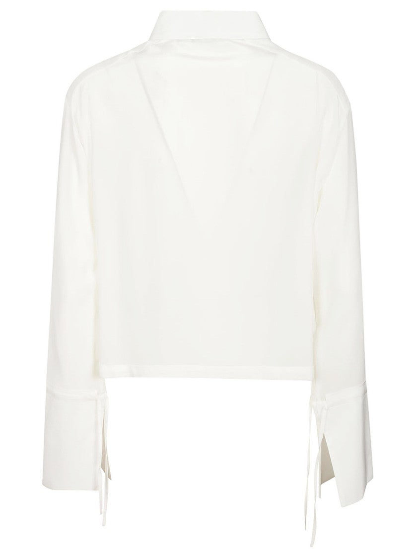 Liviana Conti Cropped White Silk Shirt With Golden Button Closure