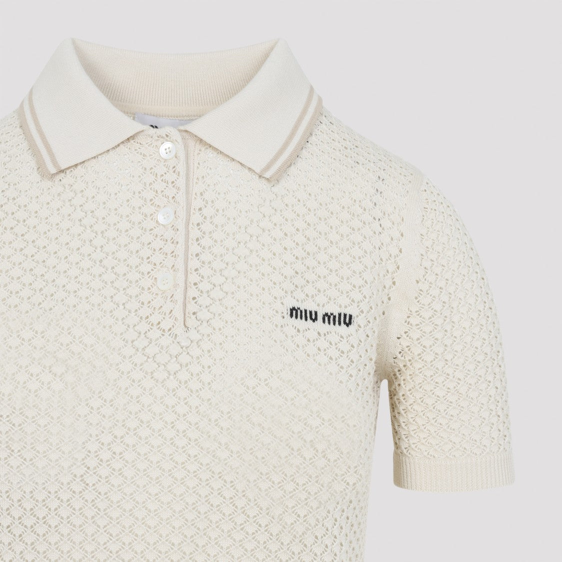 Miu Miu Short-Sleeved Open-Knit Polo Shirt