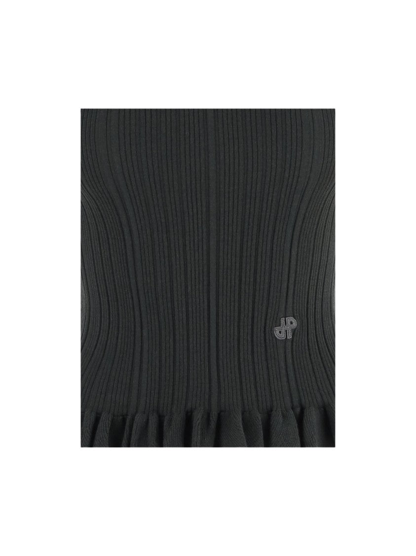 Patou Stretch Wool-Blend Sweater With Flap Pockets And Ruffled Hem