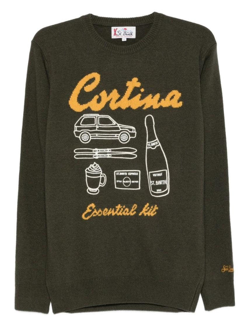 Mc2 Saint Barth Heron Graphic Knit Sweatshirt In Wool Blend