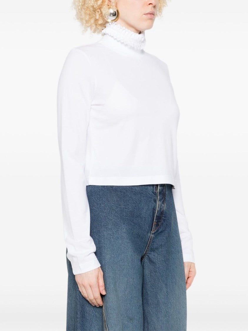 Alaïa High Collar Cropped White Cotton Shirt