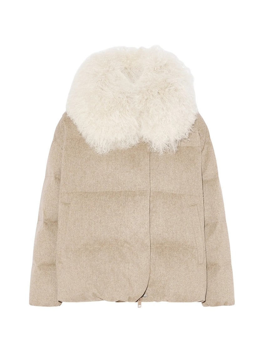 Yves Salomon Beige Doudoune Cashmere Down Coat