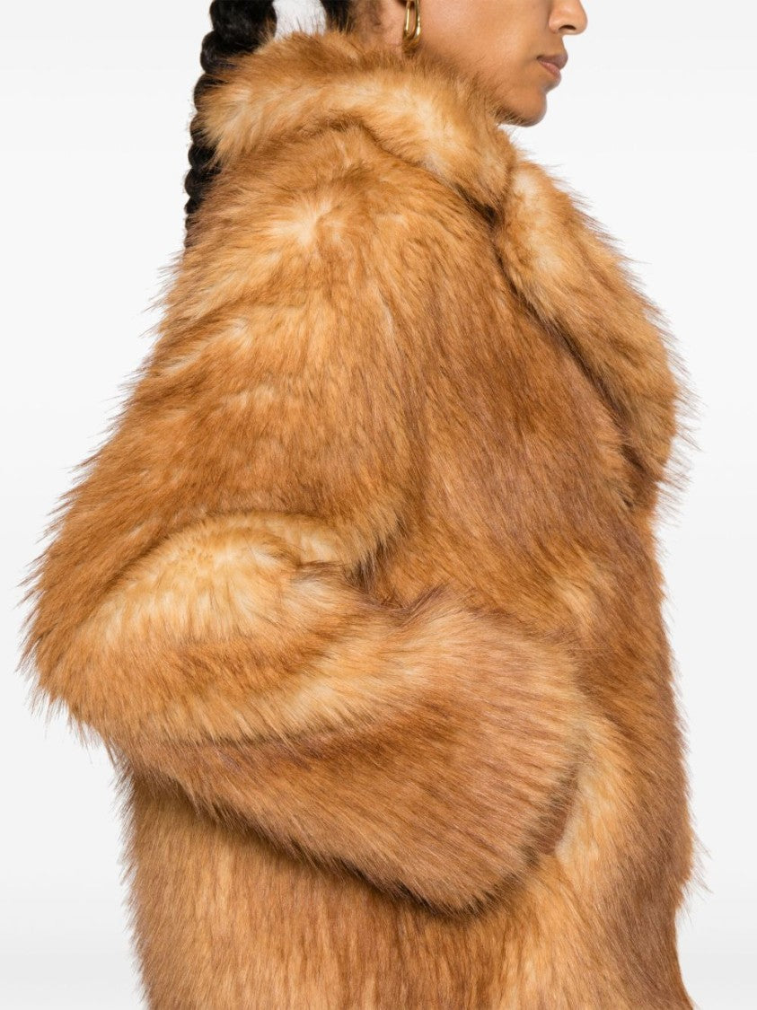 Stand Studio Plush Faux Fur Coat With Wide Collar