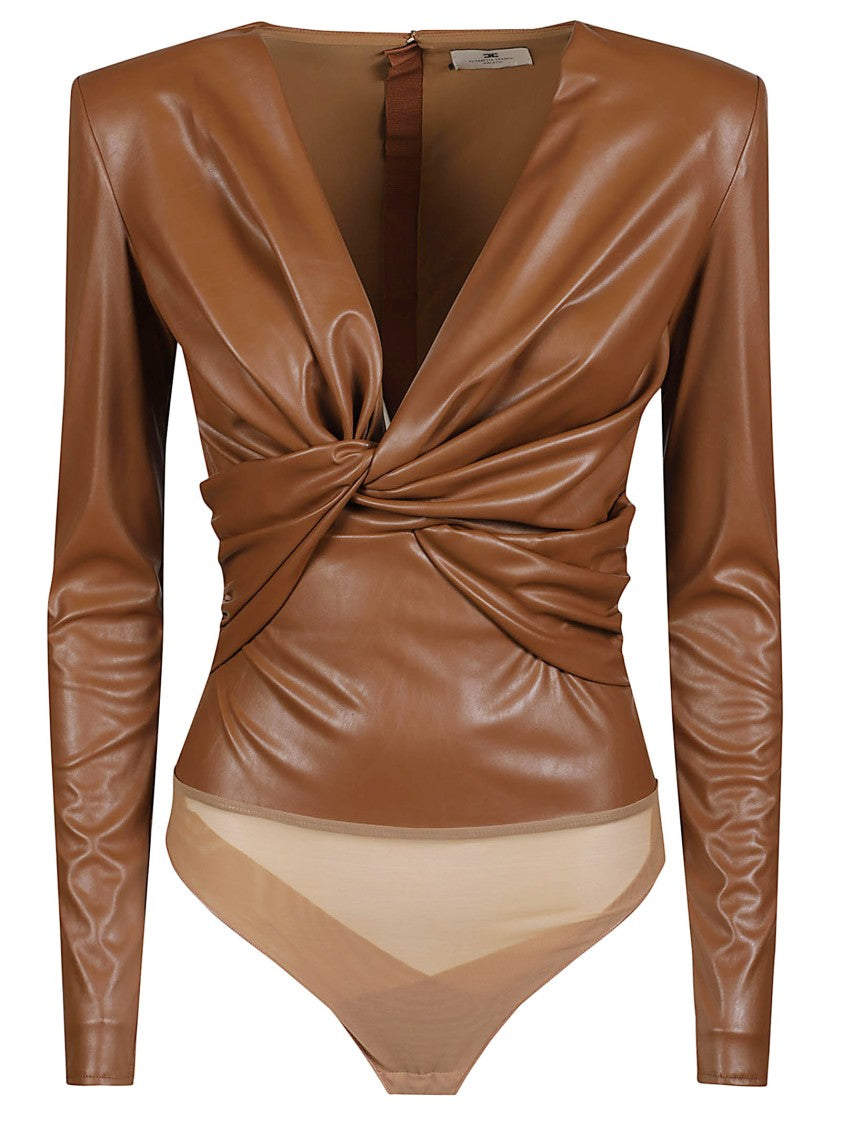 Elisabetta Franchi Fitted Long Sleeve Bodysuit With Twisted V-Neck Detail