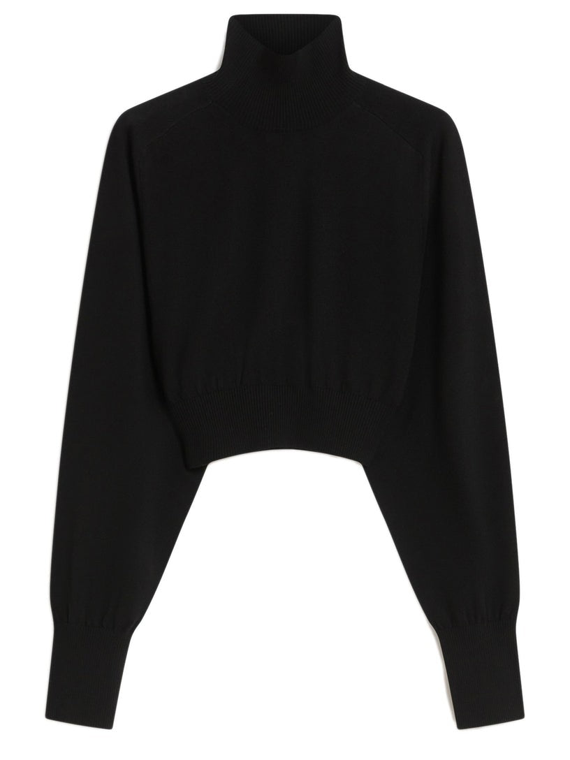 Max Mara Fitted Black Turtleneck Sweater With Cropped Hem