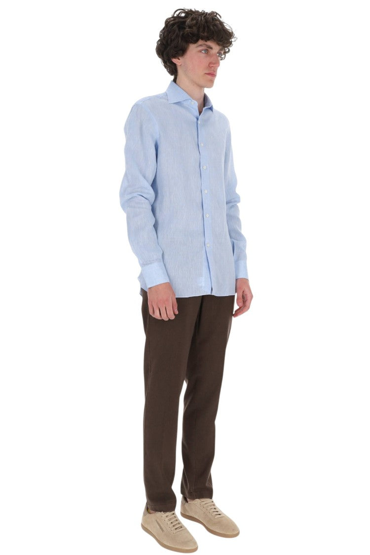 Borriello Light Blue Pure Linen Casual Shirt