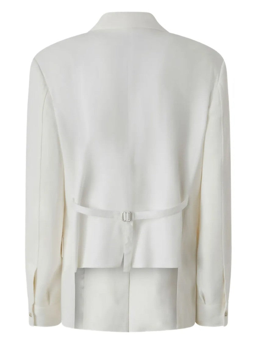 Pinko White Umbrella Tailored Belted Viscose-Linen Blazer