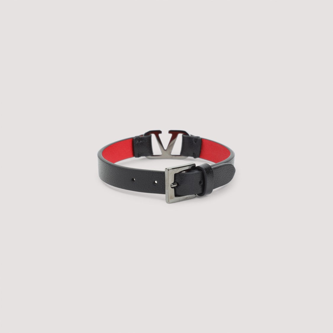 Valentino Garavani Calf Leather Bracelet With Silver-Toned V Logo