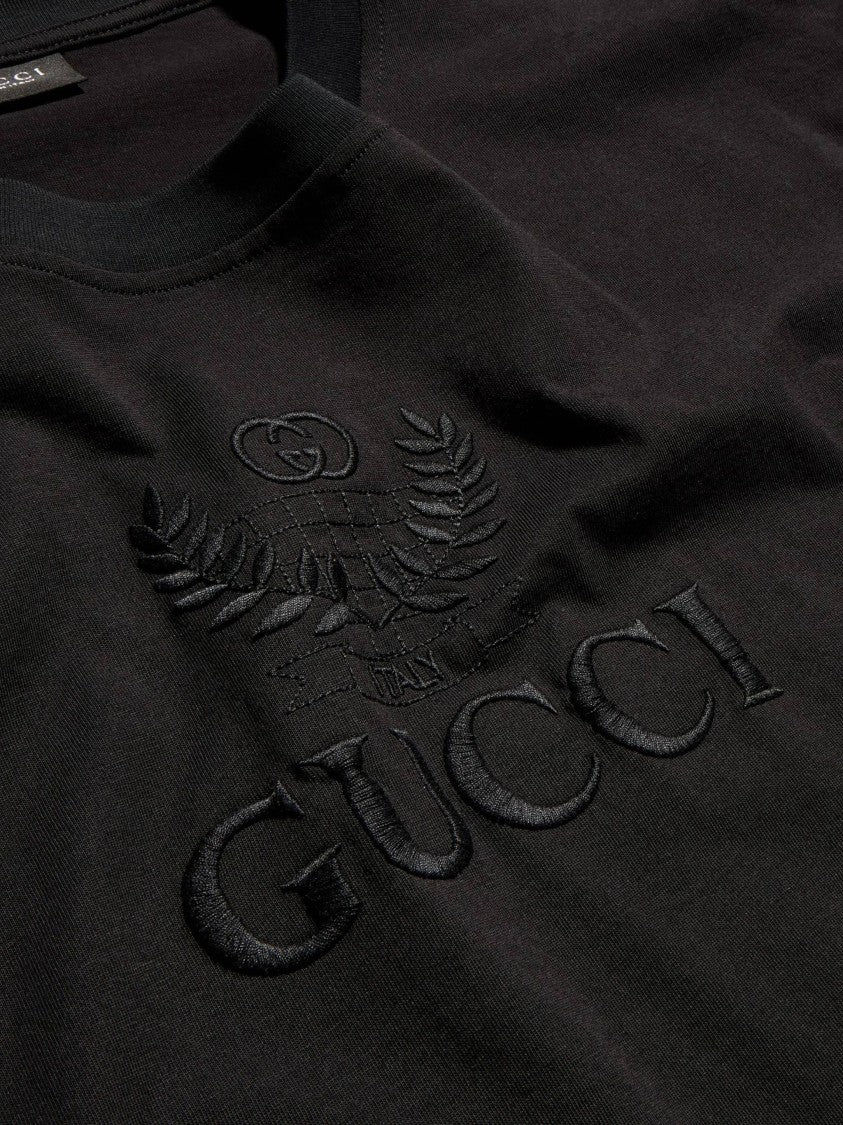 Gucci Black Short-Sleeve T-Shirt With Tonal Embroidered Logo