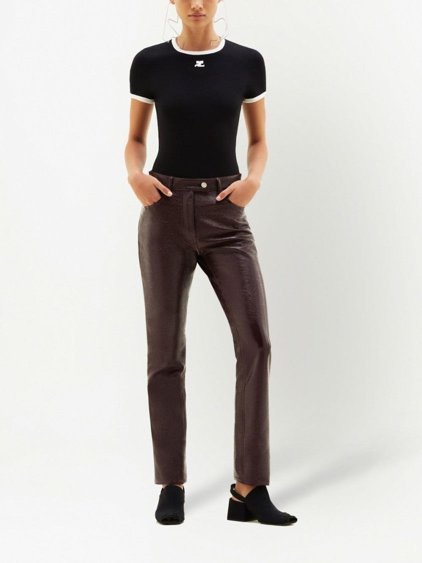Courrèges Black Fitted Short-Sleeve Contrasting T-Shirt