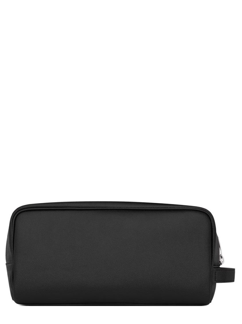 Saint Laurent Sleek Rectangular Beauty Case In Black Calfskin With Logo