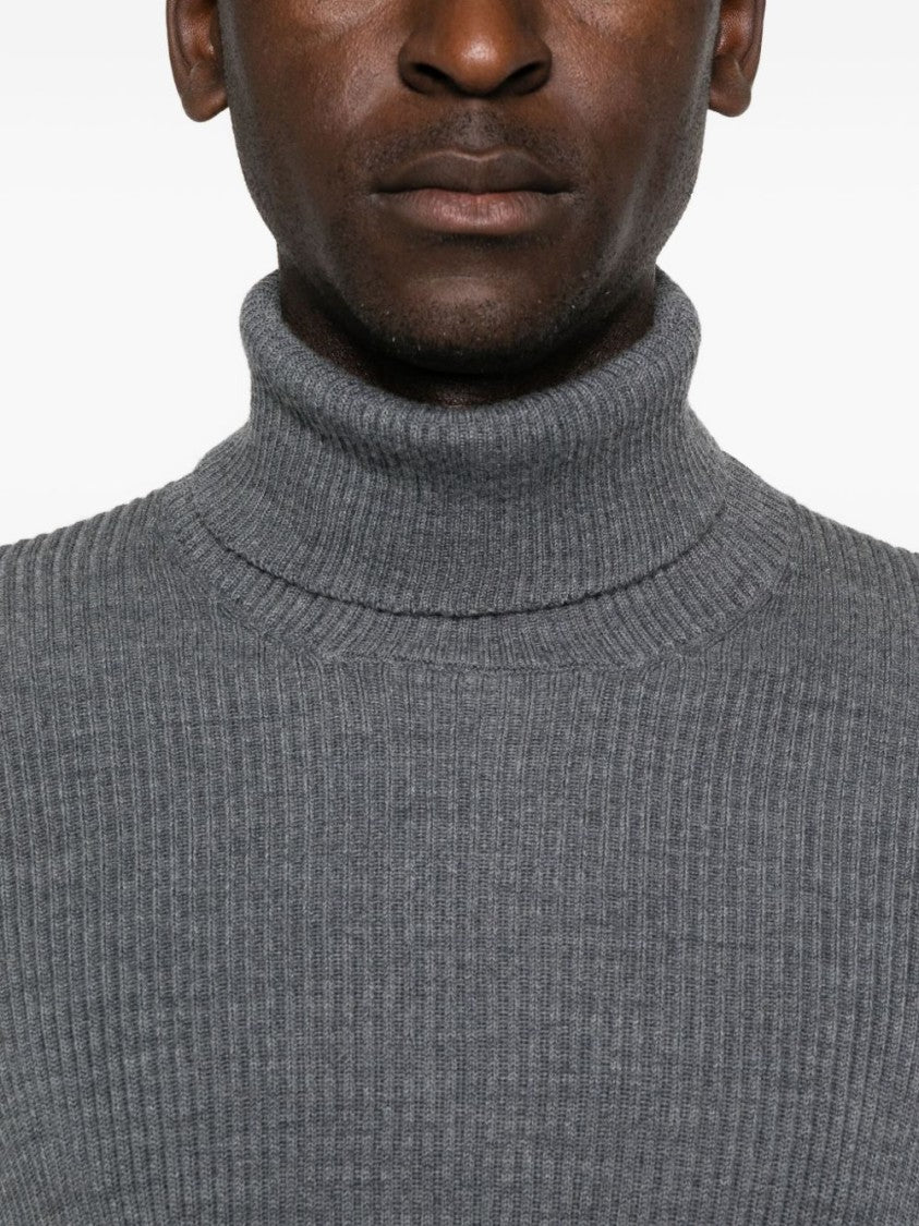 Stone Island Ribbed Knit Sweater With High Turtleneck