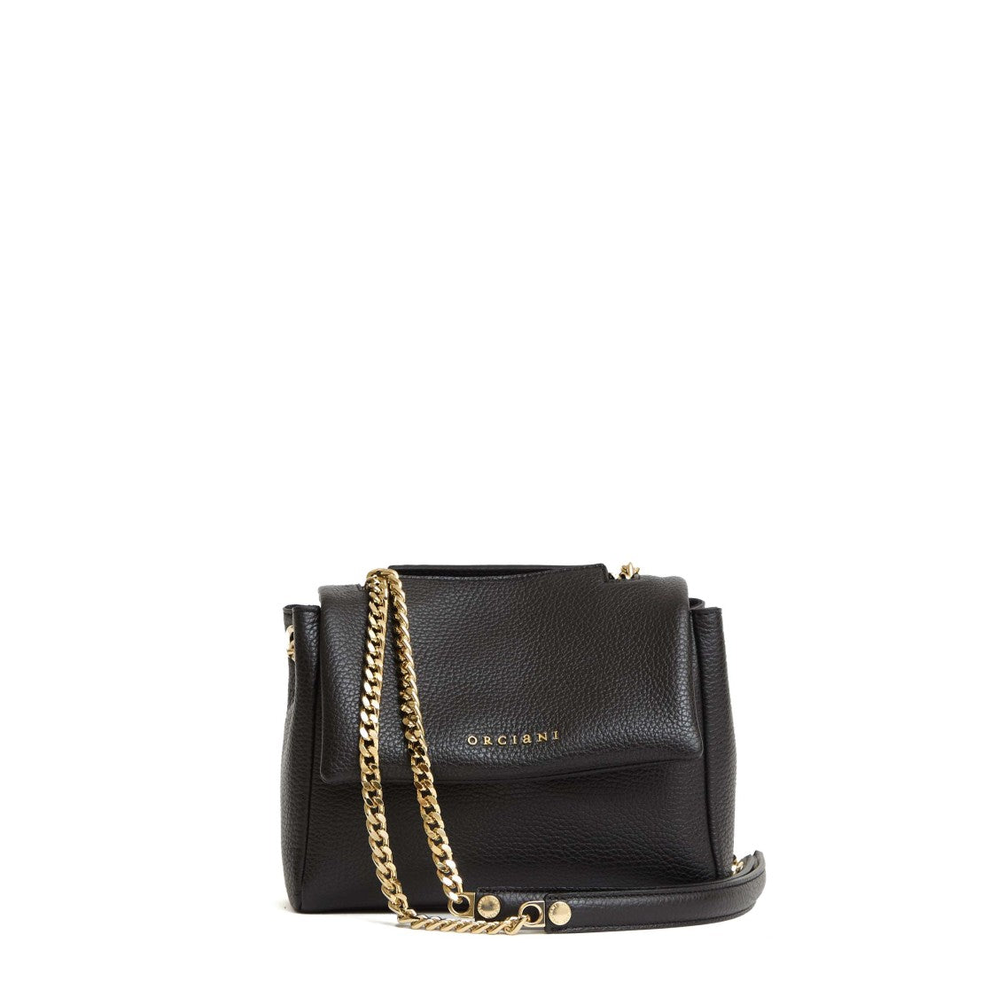Orciani Compact Black Leather Shoulder Bag With Gold-Tone Chain