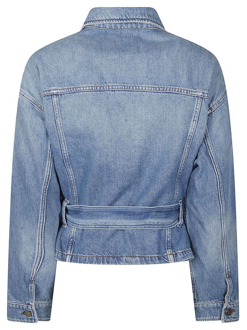 Pinko Giungla Cropped Belted Cotton Denim Jacket