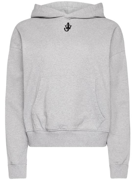 J. W. Anderson Cropped Light Grey Hoodie With Minimalist Design