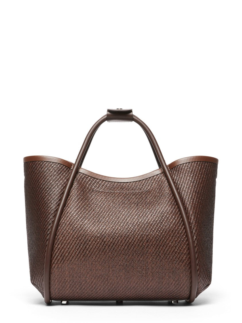 Max Mara Woven Texture Handbag With Smooth Leather Handles