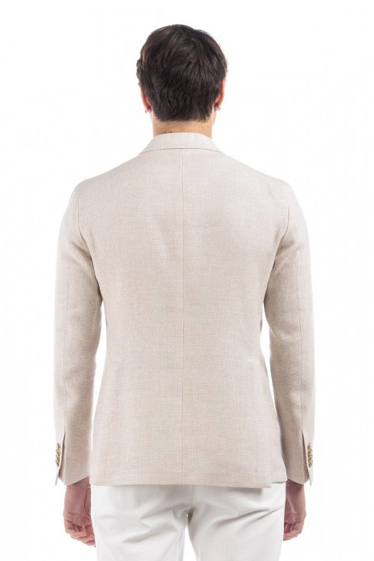 Tagliatore Beige Wool-Cotton Double-Breasted Blazer