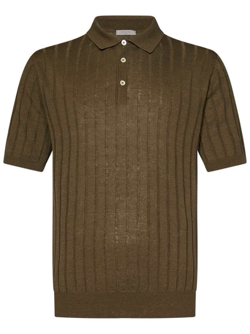 Boglioli Flat-Ribbed Green Polo Shirt With Tailored Fit