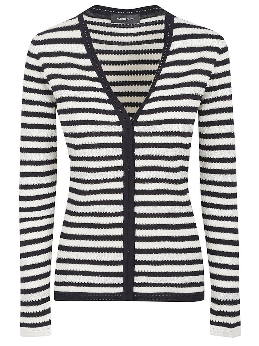 Fabiana Filippi V-Neck Fitted Sweater With Striped Pattern