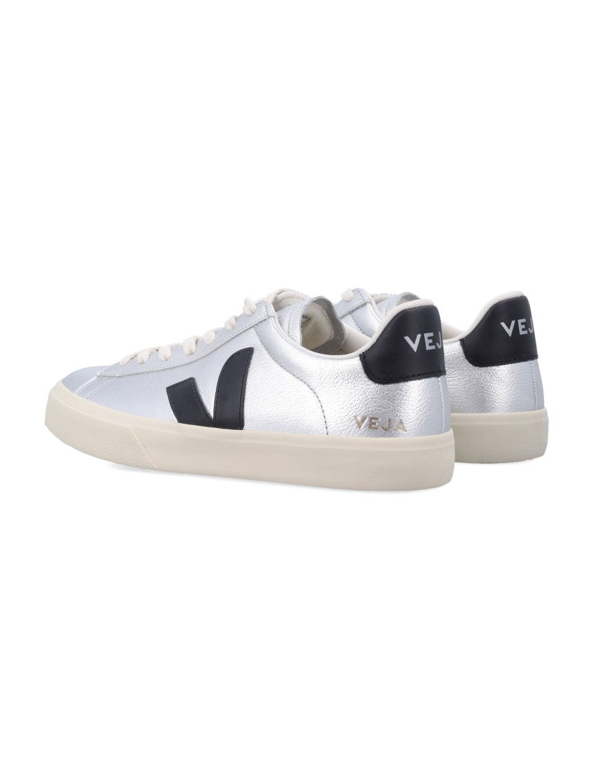 Veja Campo Silver And Black Leather Sneakers