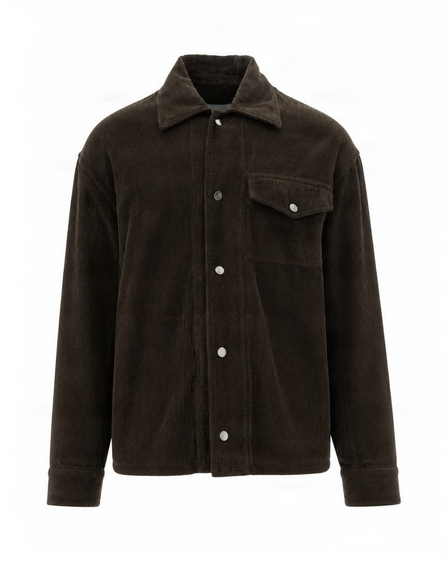 Paolo Pecora Brown Corduroy Shirt Jacket With Button Closure And Chest Pocket