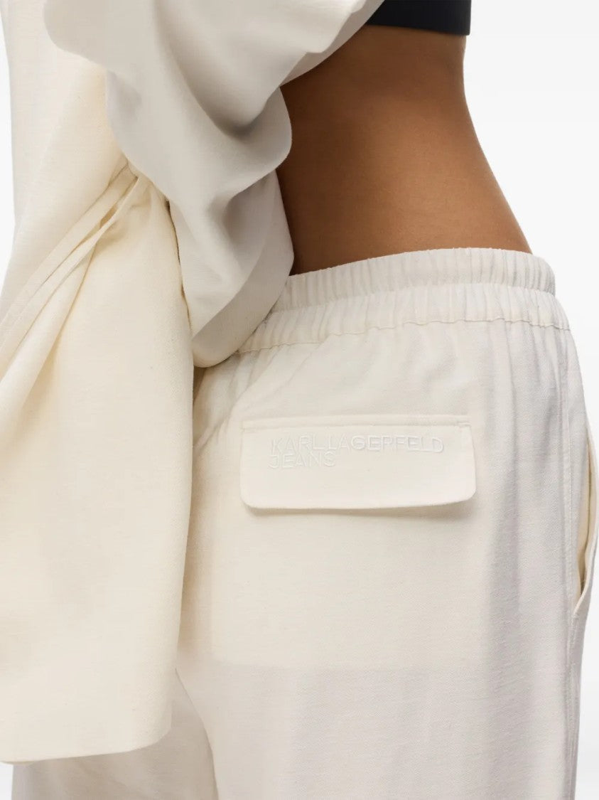 Karl Lagerfeld Relaxed Fit White Shorts With Elastic Waistband