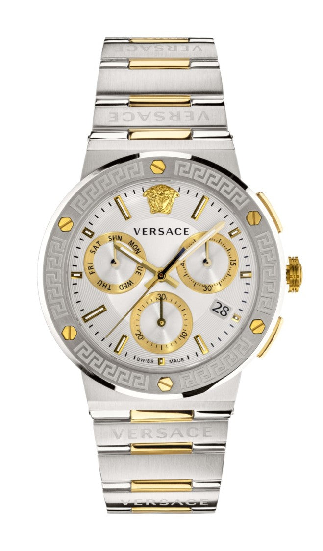 Versace Chrono Two-Tone Stainless Steel Watch With Greca Logo