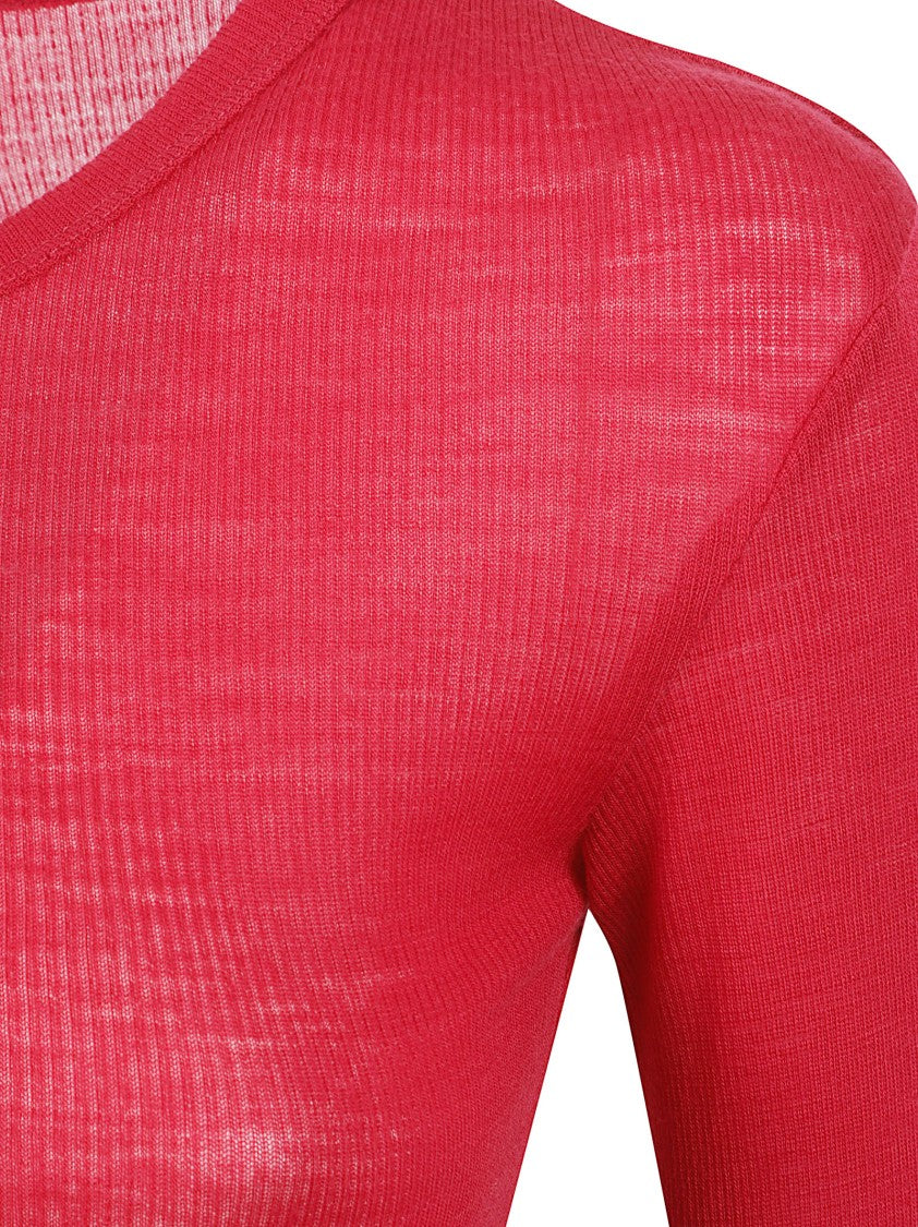 Versace Fitted Ribbed Knit Top With Embroidered Medusa Motif