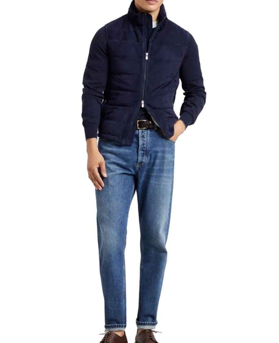 Brunello Cucinelli Navy And Dark Gray Wool-Cashmere Crewneck Sweater