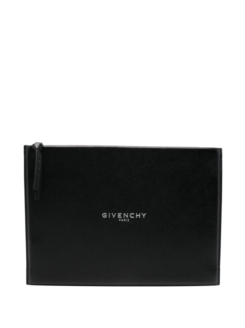 Givenchy Black Rectangular Leather Zip Clutch