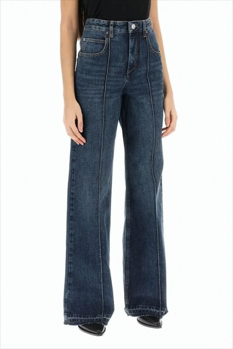 Isabel Marant Wide-Leg Denim Pants With Vertical Seams