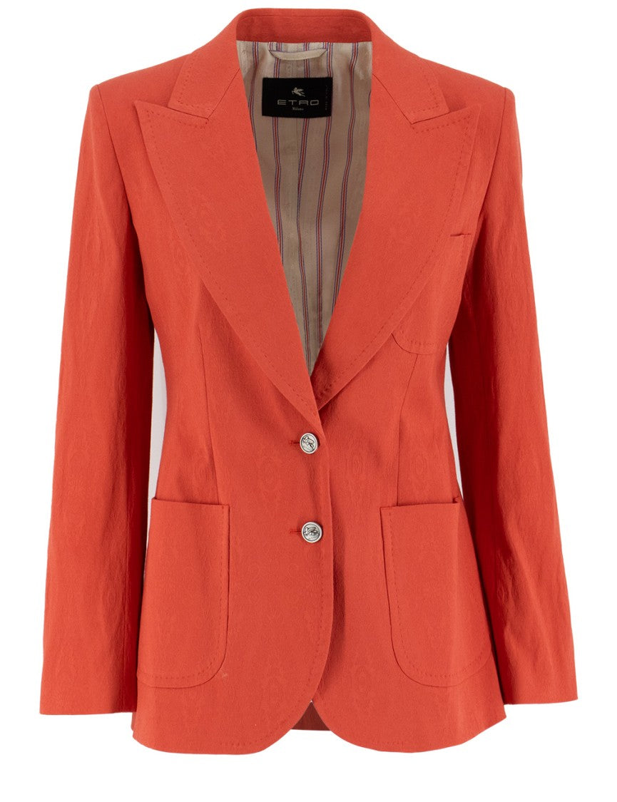 Etro Red Single-Breasted Jacket With Iconic Buttons And Tailored Fit