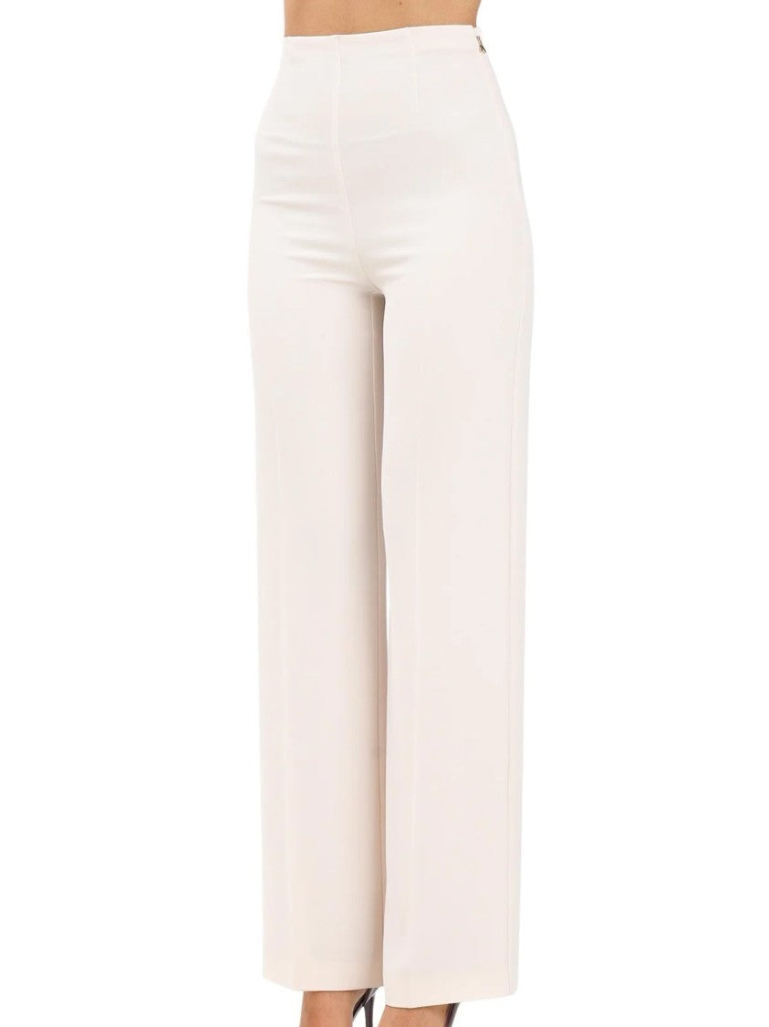Patrizia Pepe Wide-Leg Cream Trousers With High Waist And Sleek Finish