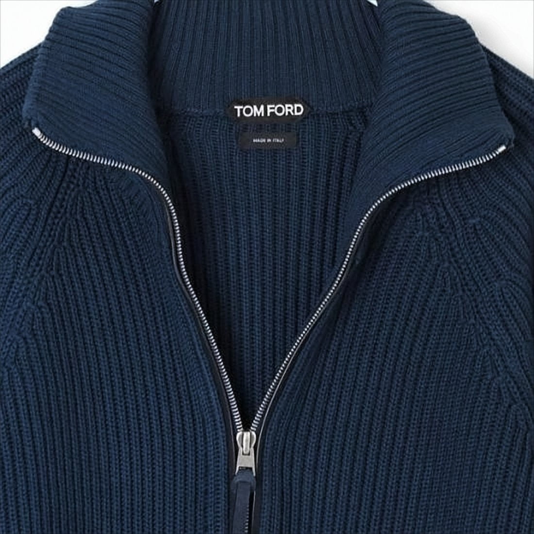 Tom Ford Ribbed Knit Cardigan With High Collar And Zipper Closure