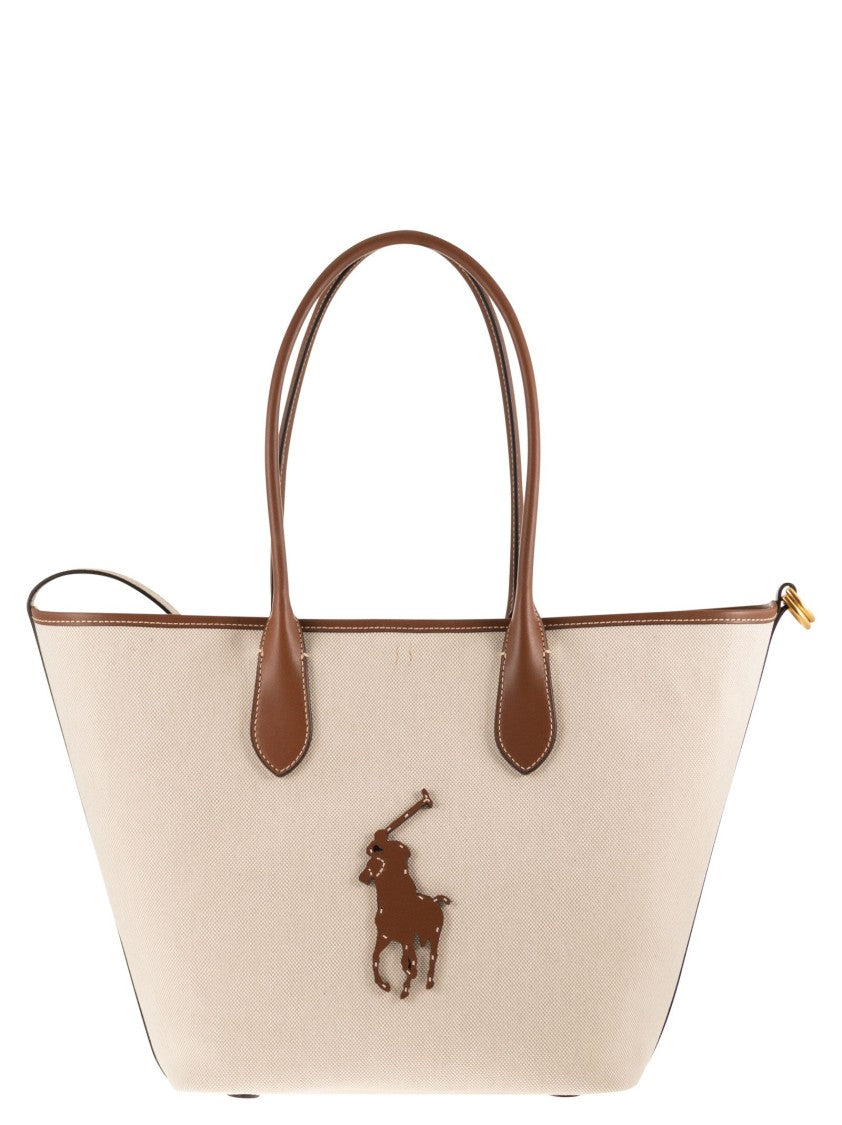 Polo Ralph Lauren Medium Bellport Tote Bag In Canvas And Leather