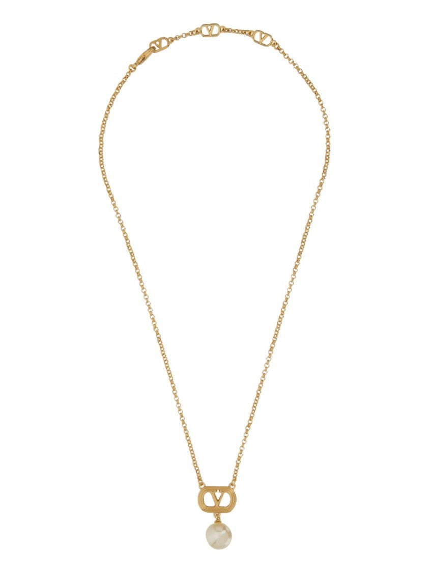 Valentino Garavani Metal "Ovalette" Necklace With Swarovskipearl