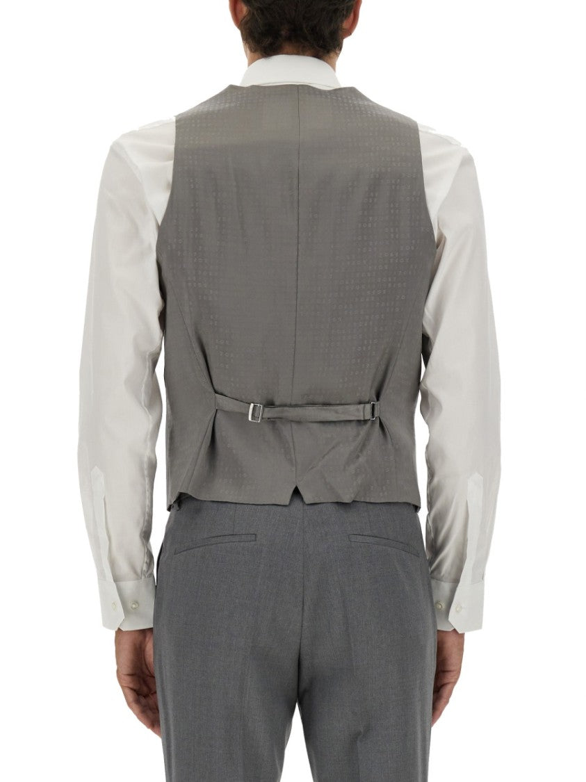Boss Tailored Grey Vest With Classic V-Neckline And Adjustable Design
