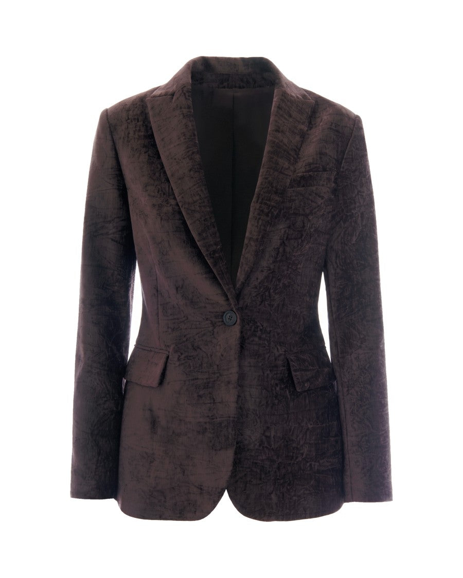 Liu Jo Mole Brown Polyester-Blend Velvet Blazer