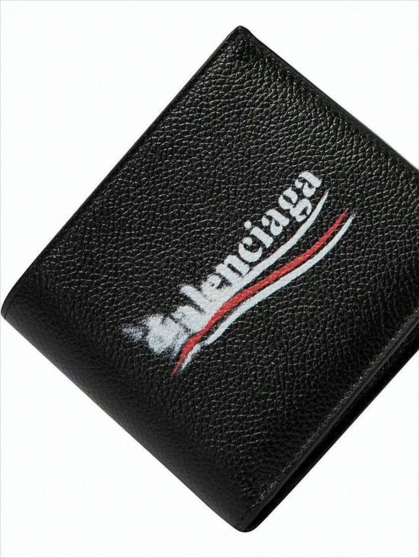 Balenciaga Textured Calf Leather Bifold Wallet With Distressed Logo