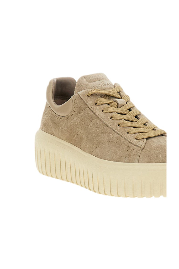 Hogan Beige Suede Leather H-Stripes Sneakers
