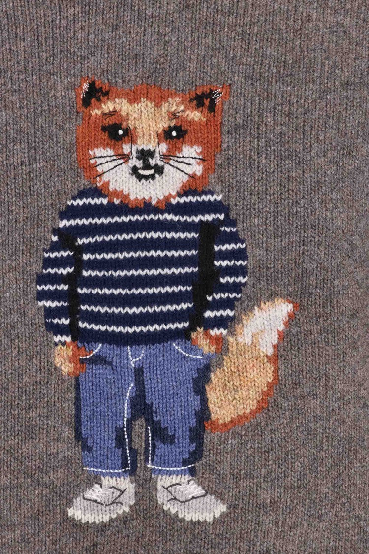 Maison Kitsuné Wool-Mohair Crewneck Sweater With Fox Jacquard
