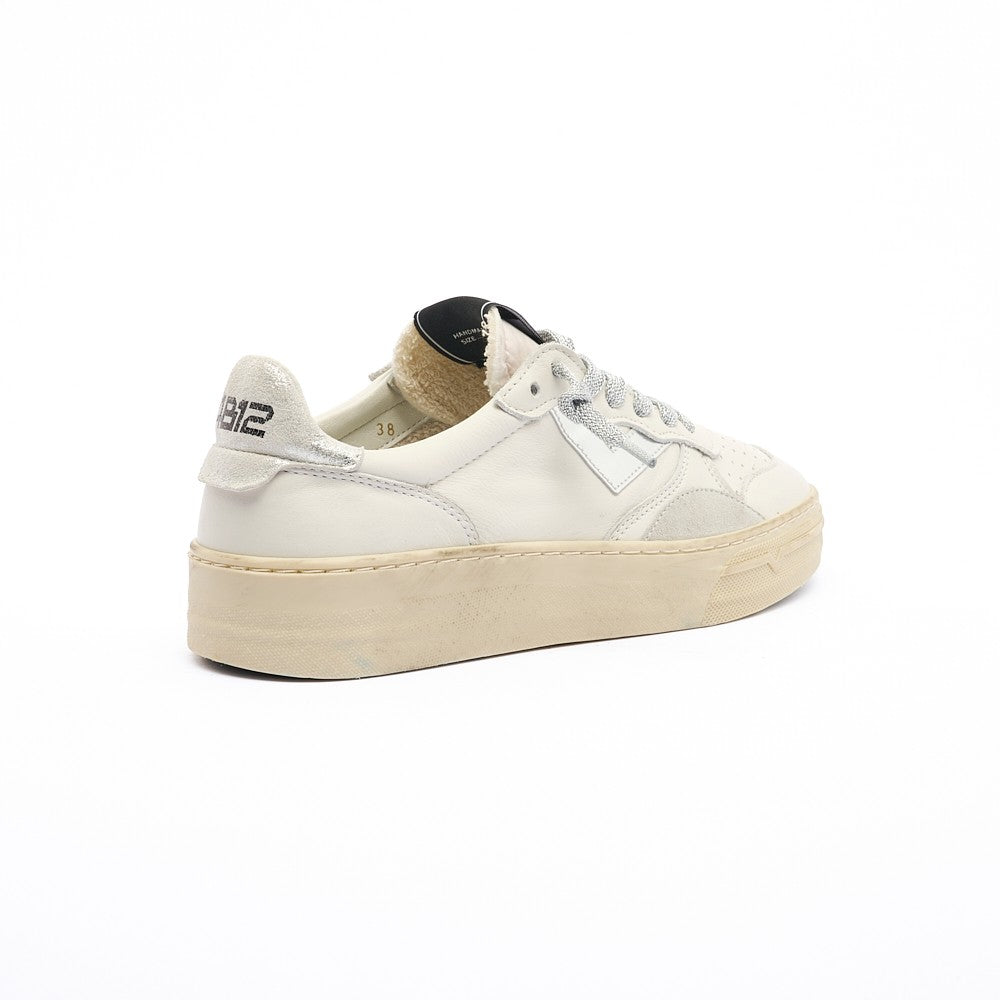 4B12 White Total Leather Flexible Rubber Sneakers