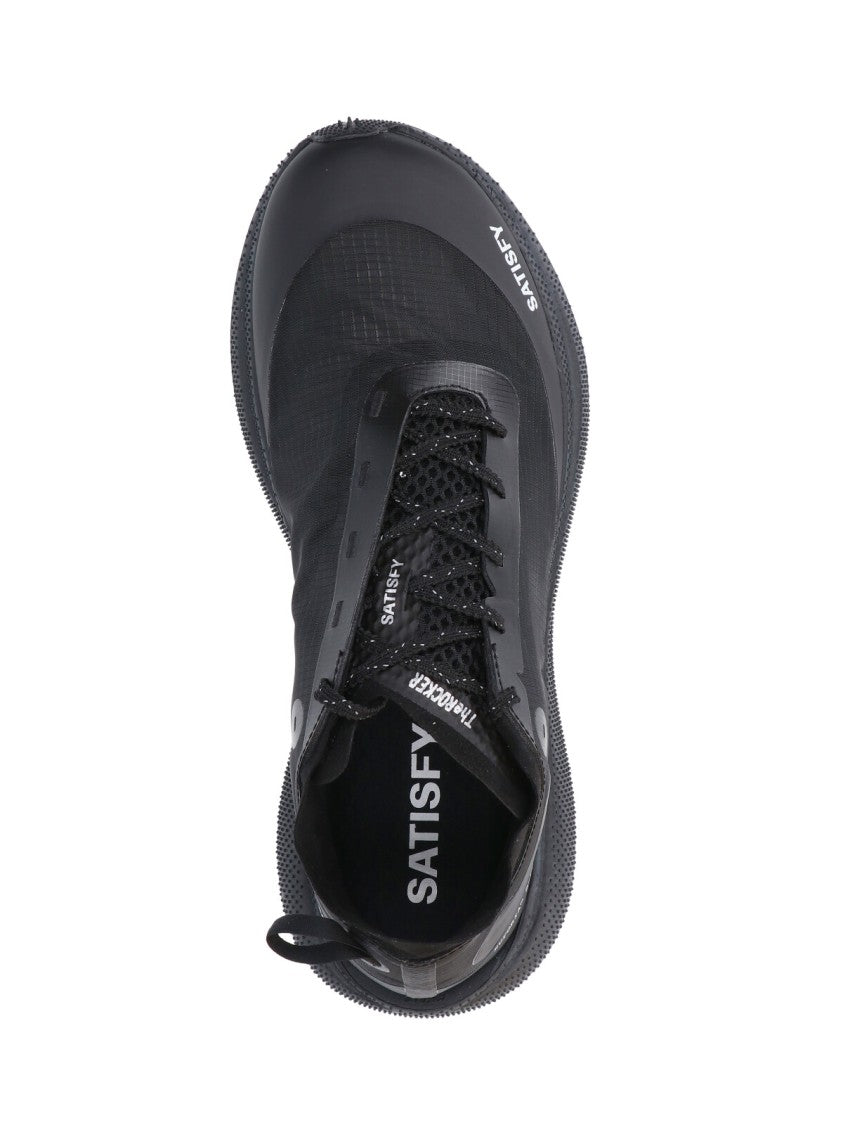 Satisfy Black Streamlined Semi-Translucent Fabric Sneakers