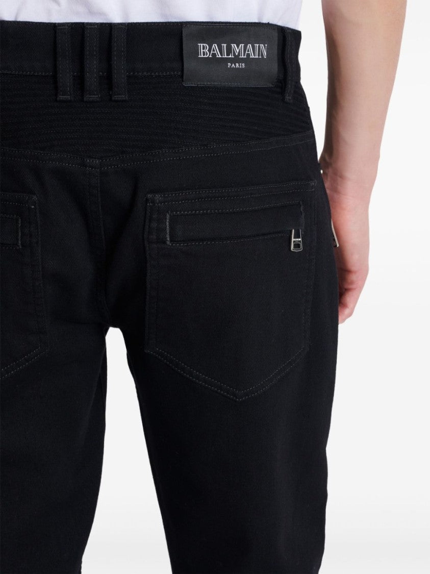 Balmain Cotton Blend Black Denim Jeans With Multi-Pocket Design