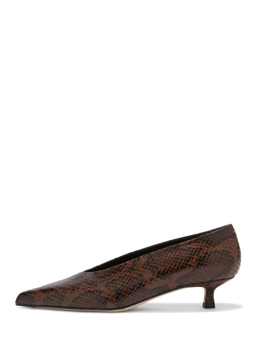 Aeydē Pointed-Toe Sandals In Brown Snake Print Calf Leather