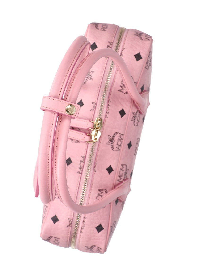 Mcm Pink Aren East-West Visetos Fabric Shoulder Bag